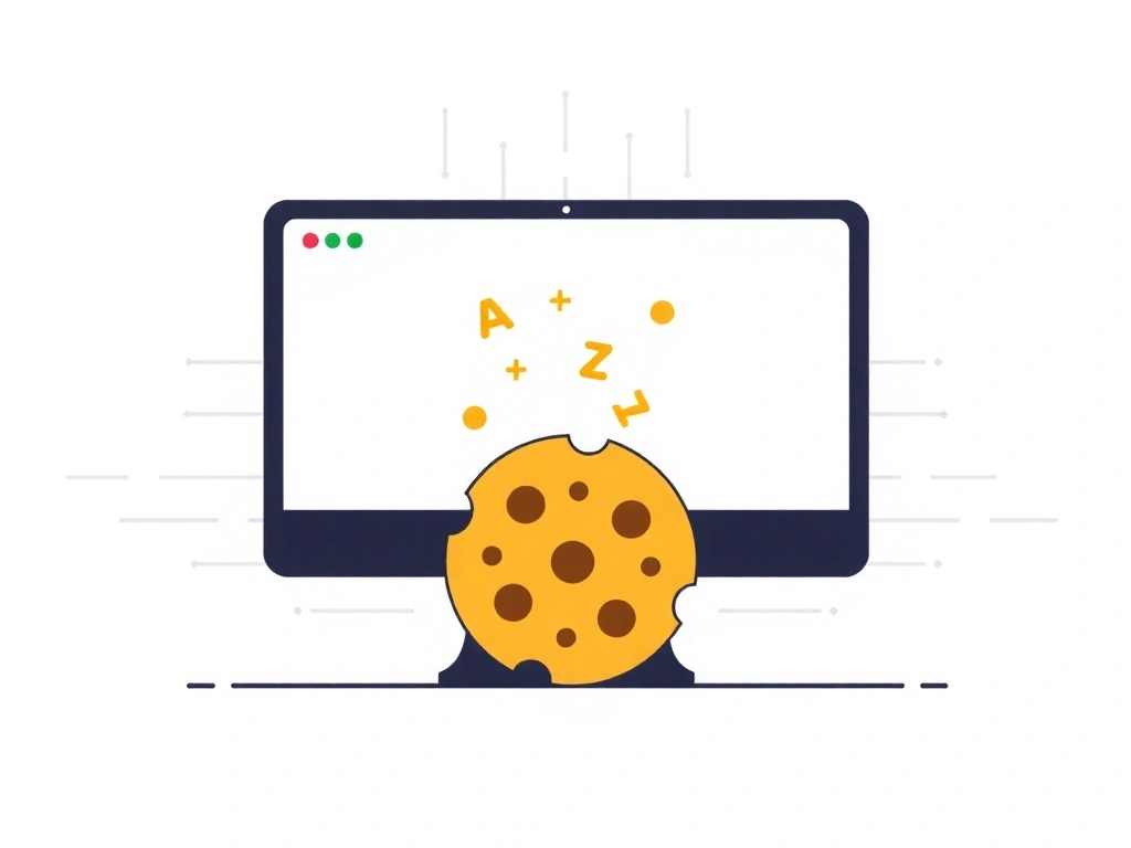 Illustration of a digital cookie with data flowing into a computer screen