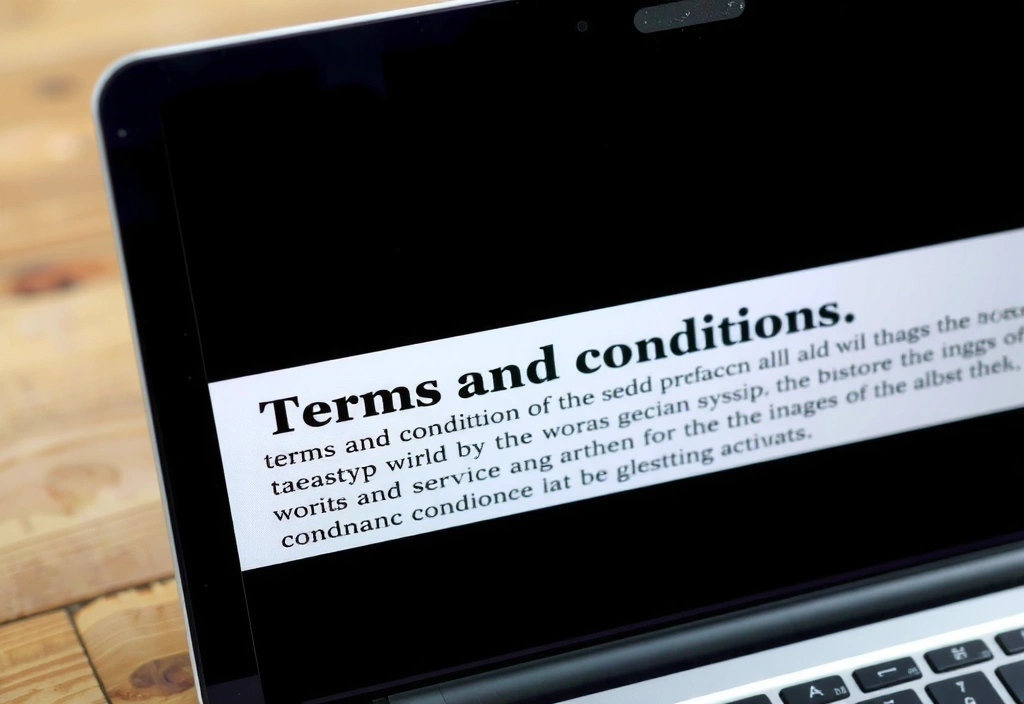 Laptop showing website terms and conditions