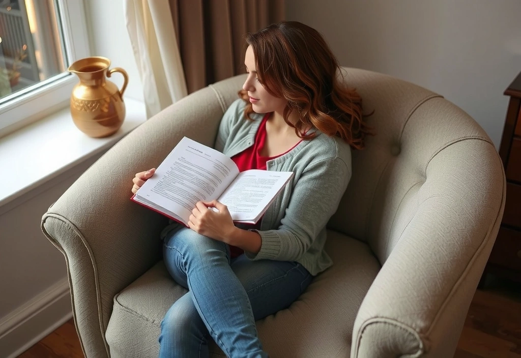 Person reading a book with a cup of tea